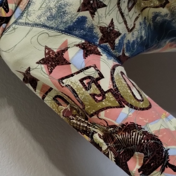 Moda USA Zip Jacket Rodeo Rhinestones Long Sleeve Blue Pink Large - Picture 4 of 10